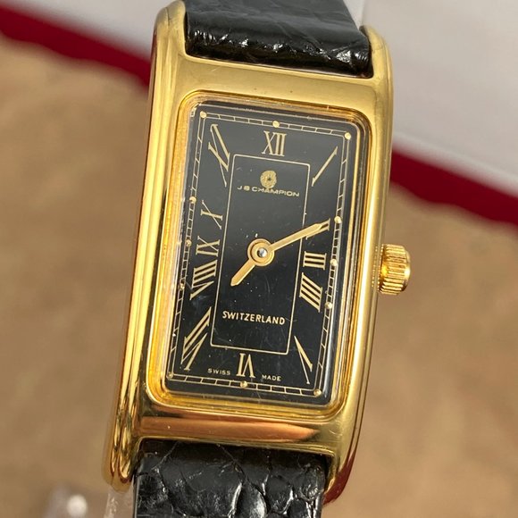 Vintage 1980's JB Champion Tank Style Gold Watch Gold Hands Roman Numerals - Picture 2 of 9